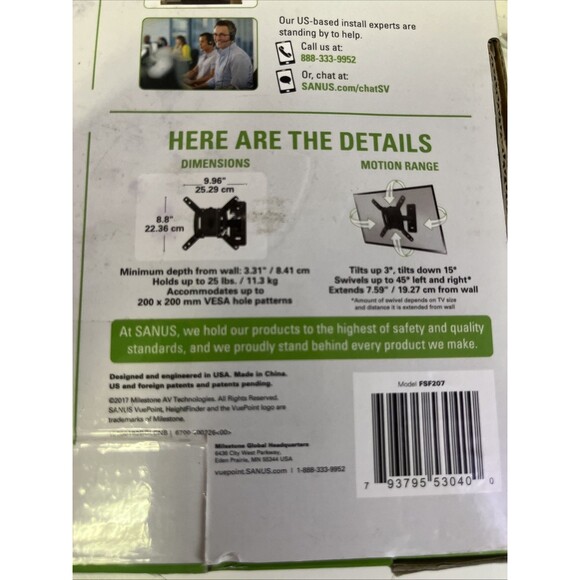 TV Wall Mount Fits 13-32 inch TV Up To 25lbs Sanus Vuepoint FSF207 Full Motion - Picture 5 of 11